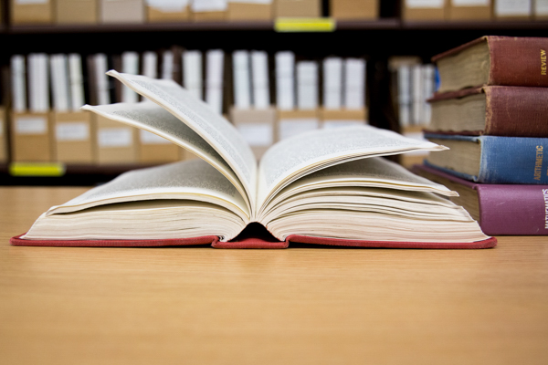 Book open on a table